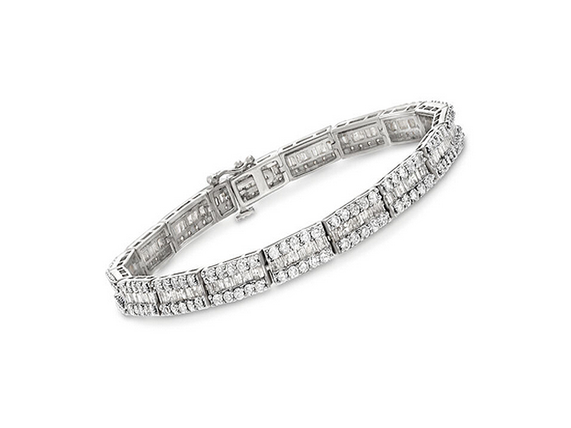 Ross-Simons' Baguette and Round Diamond Bracelet in Sterling Silver