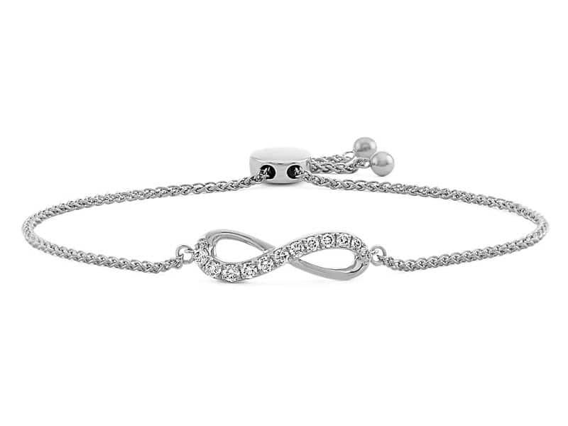 Shane Co.'s Infinity Diamond Bolo Bracelet in 14k White Gold