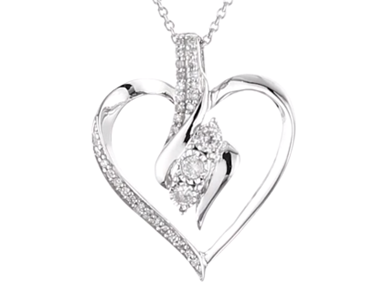 Amazon's Sterling Silver Diamond 3 Stone Heart Pendant Necklace