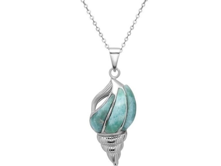 Ross-Simons' Larimar Seashell Pendant Necklace in Sterling Silver