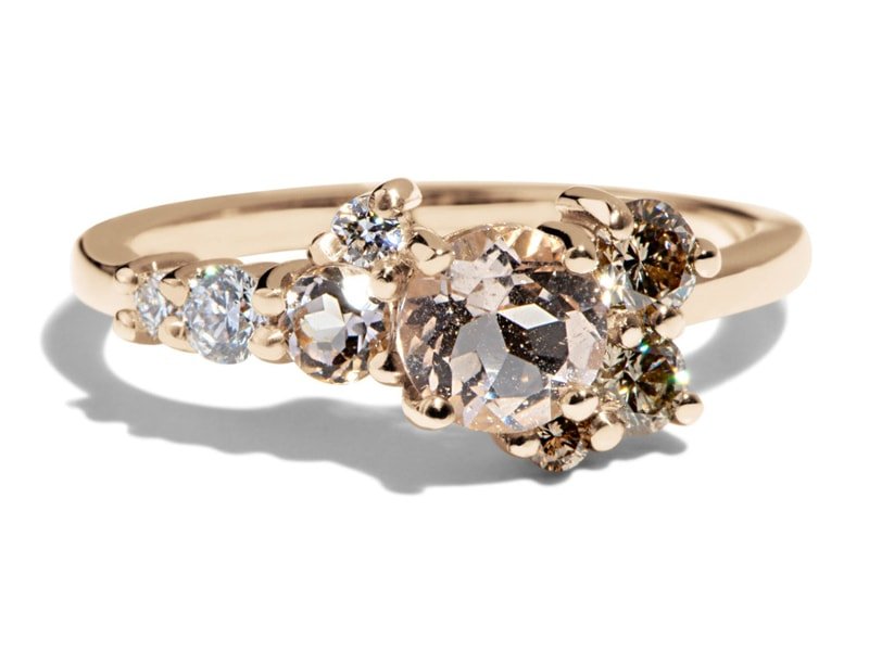 Bario Neal Burst Cluster Morganite with Diamond Ombré Ring