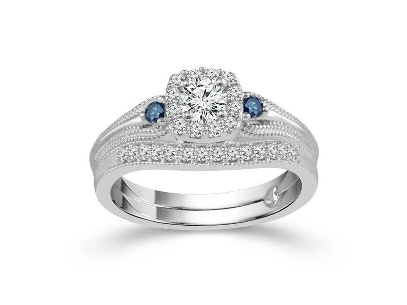 Fink's Exclusive Round Engagement Ring Set with Treated Blue Diamonds