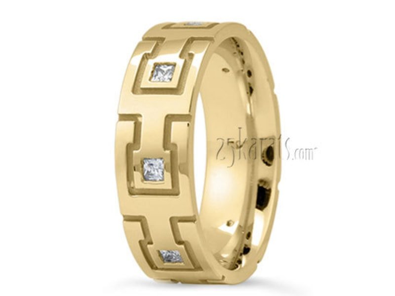 25 Karats Greek Key Princess Diamond Wedding Band