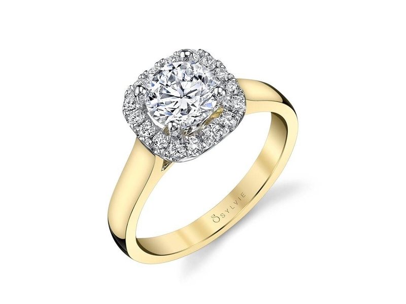 Sylvie Therese Two Tone Cushion Halo Engagement Ring