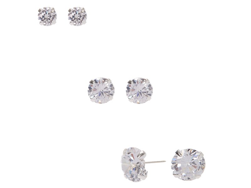 Claire's Sterling Silver Cubic Zirconia Round Stud Earrings