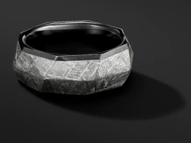 David Yurman Torqued Faceted Band Ring in Black Titanium with Meteorite