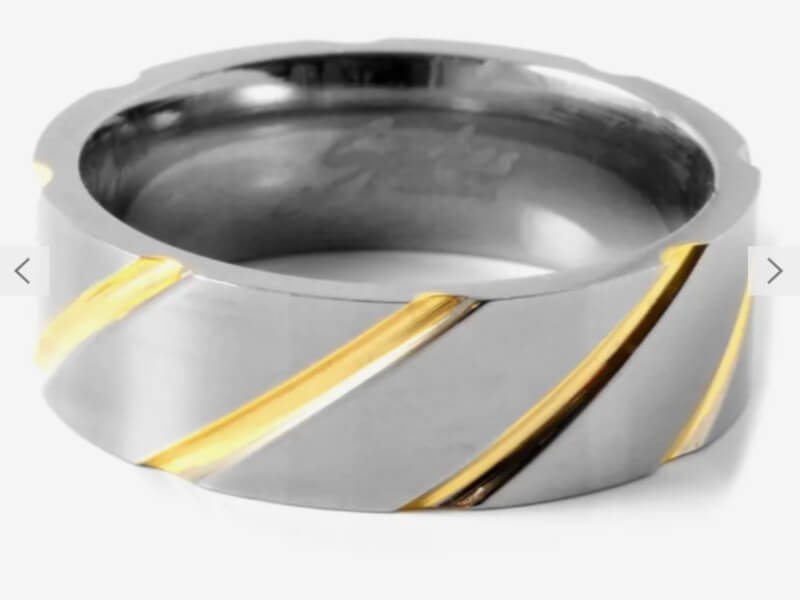 TrendHim Unique Silver-Tone & Gold-Tone Titanium Ring