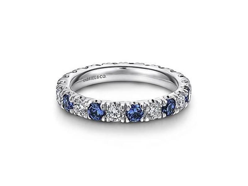 Gabriel NY 14K White Gold French Pavé Set Sapphire and Diamond Eternity Band