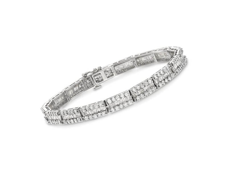 Ross-Simons 6.00 ct TW Baguette and Round Diamond Bracelet in Sterling Silver