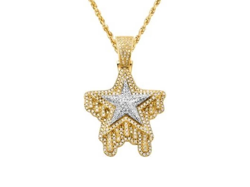 Avianne and Co Diamond Two Tone Star Pendant In 14K Yellow Gold