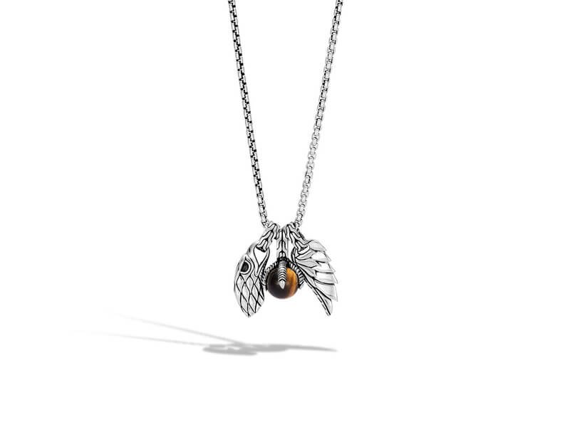 JR DUNN John Hardy Legends Eagle Silver Tiger Eye Amulet Pendant Necklace