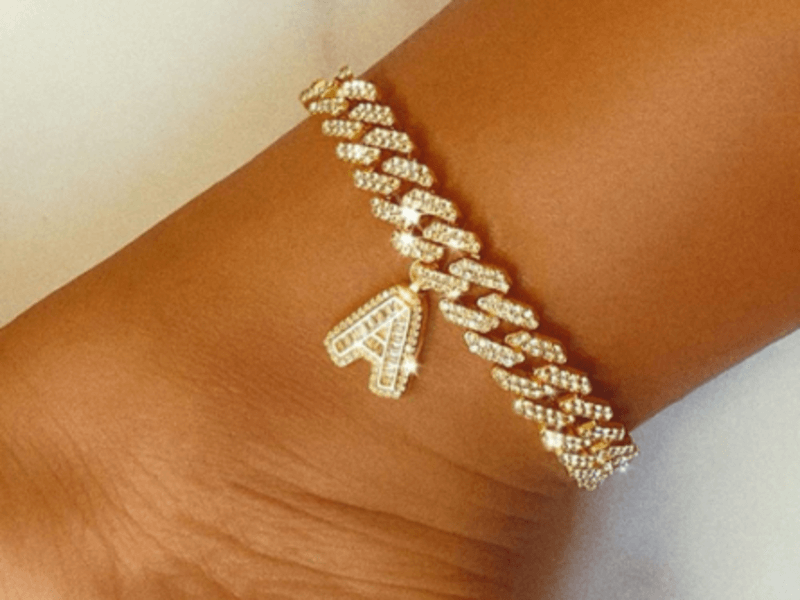 Skylar and Faye Initial Cuban Link Chain Iced Out Letter Anklet