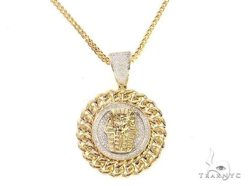 Trax NYC Diamond Pharaoh King Tut Pendant & Franco Link Chain Set