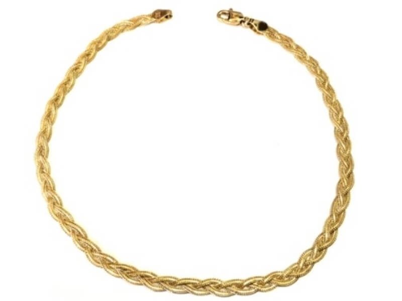 Jewelry Affairs 14K Yellow Gold Diamond Cut Braided Fox Chain Anklet