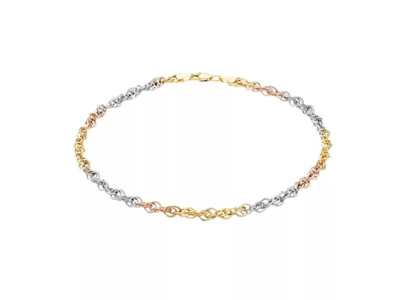 Khol's Au Naturale Tri-Tone 10K Gold Double Link Cable Chain Anklet