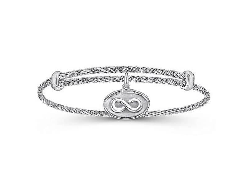 Gabriel & Co Adjustable Twisted Cable Stainless Steel Bangle with Sterling Silver Infinity Charm