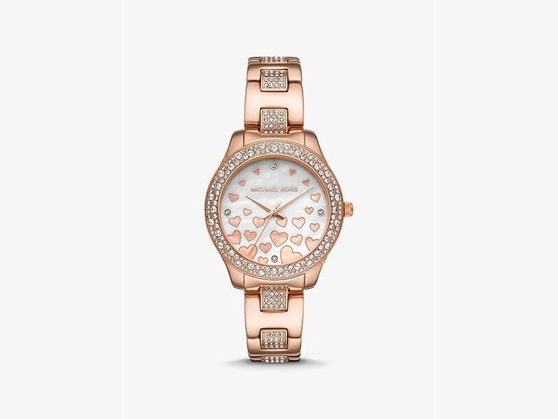 Michael Kors Mini Liliane Pavé Rose Gold-Tone Heart Watch