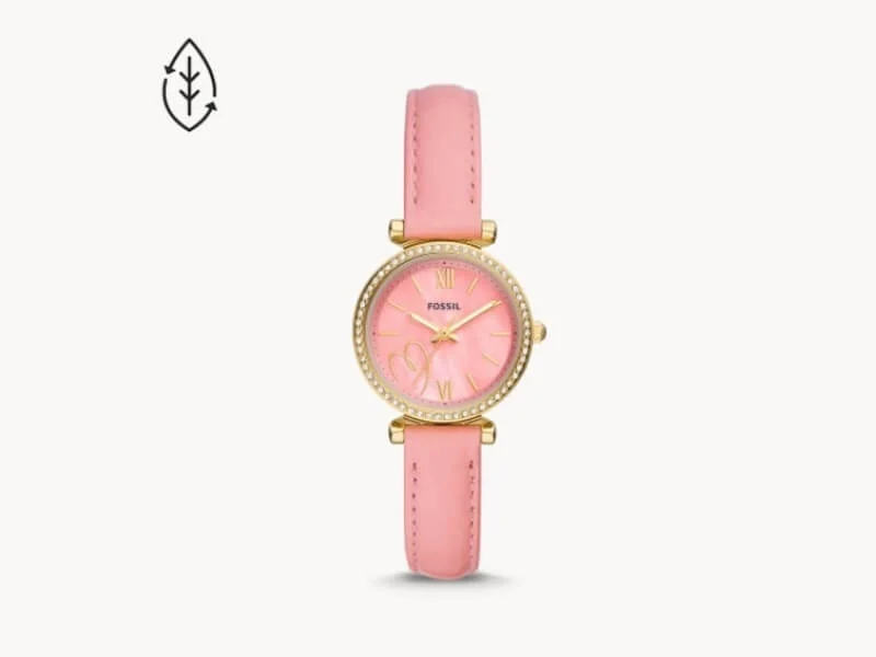 Fossil Carlie Three-Hand Pink Eco Leather Watch