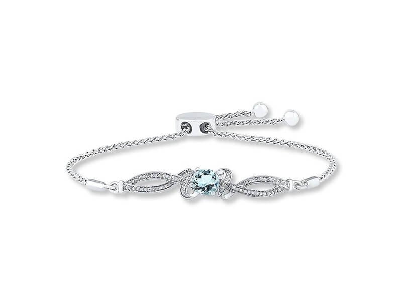 JARED 1/15 ct tw Diamonds Sterling Silver Aquamarine Bolo Bracelet