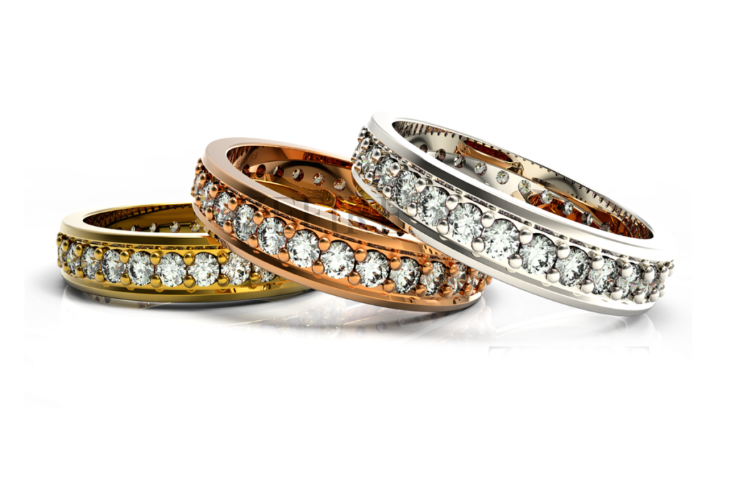 Tri-colored diamond rings