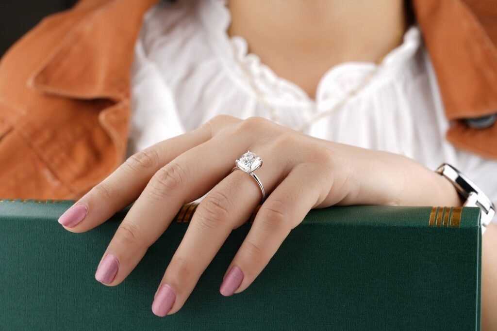 Woman wearing a diamond ring