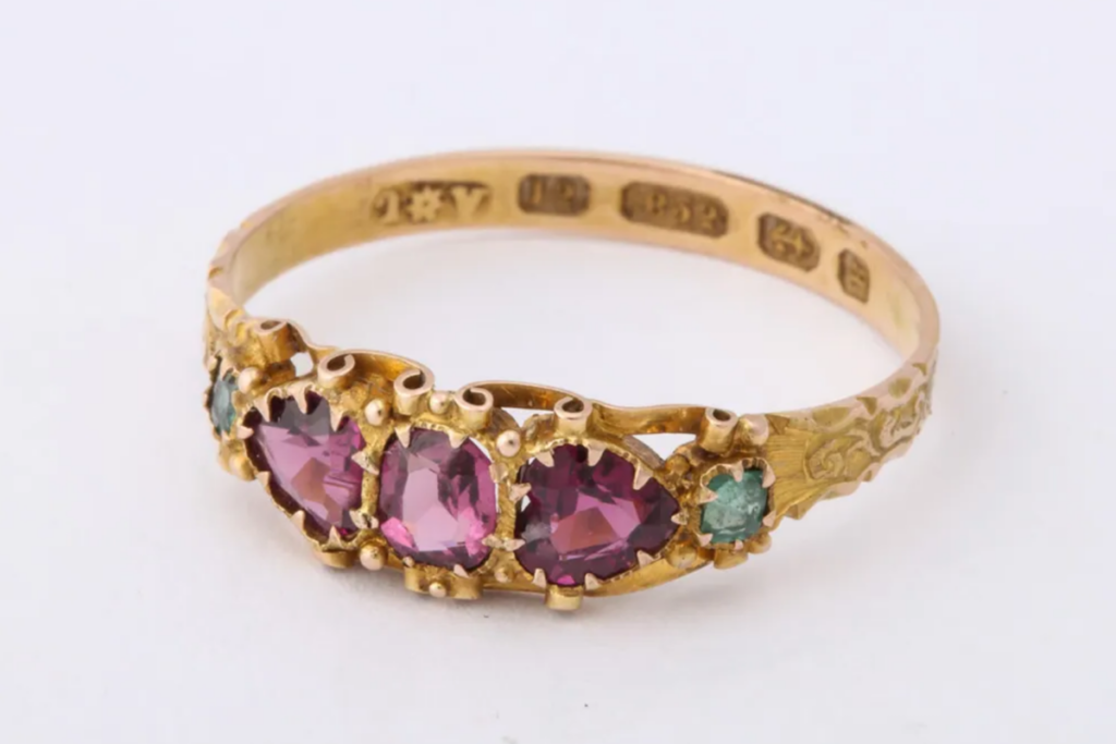 Genuine antique garnet and gold Victorian vintage engagement ring