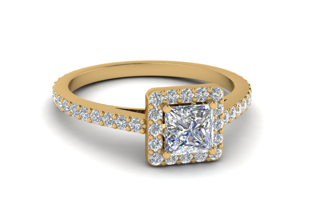 Princess cut halo diamond engagement ring