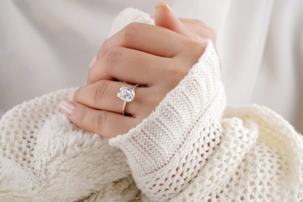 diamond ring on a woman's finger