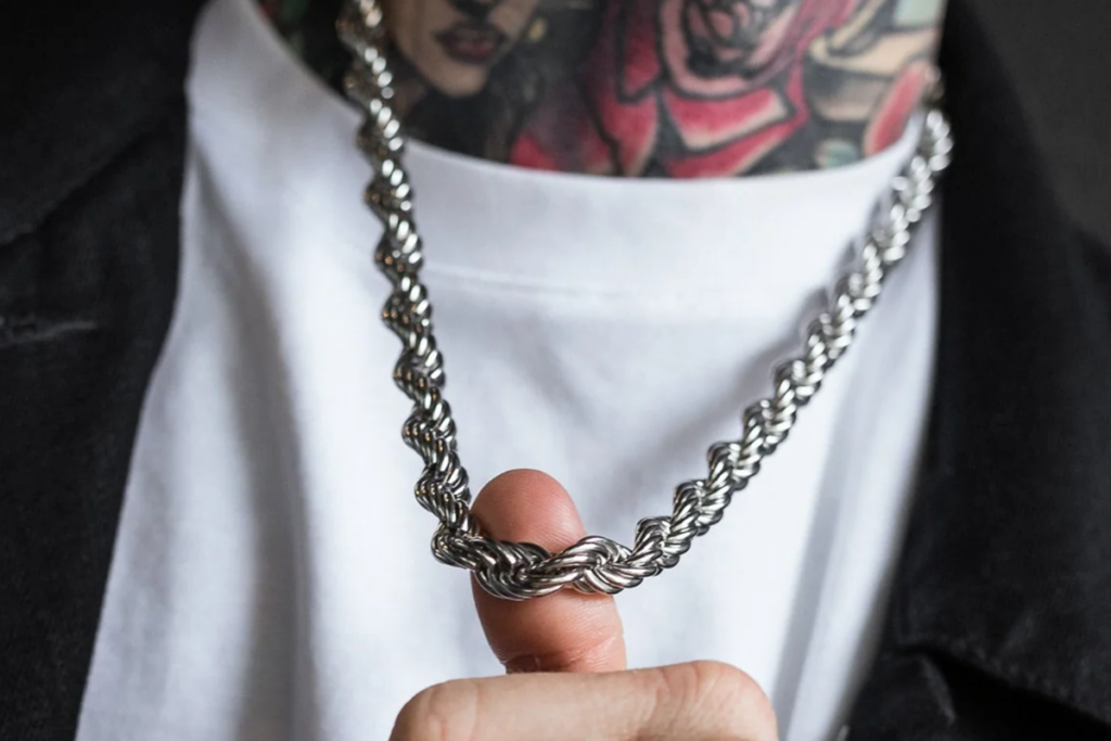 Men's silver rope chain necklace
