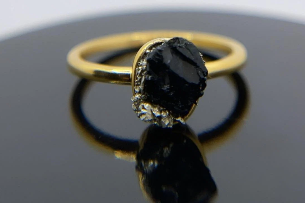 A raw black tourmaline statement ring